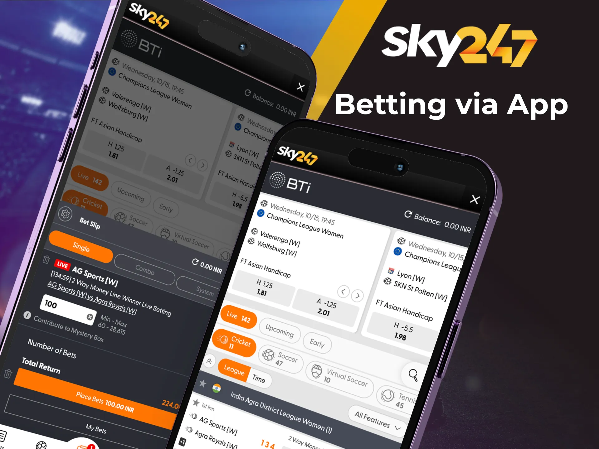 Place bets on your favorite sports team directly in the Sky247 online casino app.