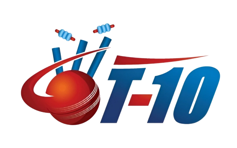 The T10 League logo represents dynamic cricket matches on Sky247.